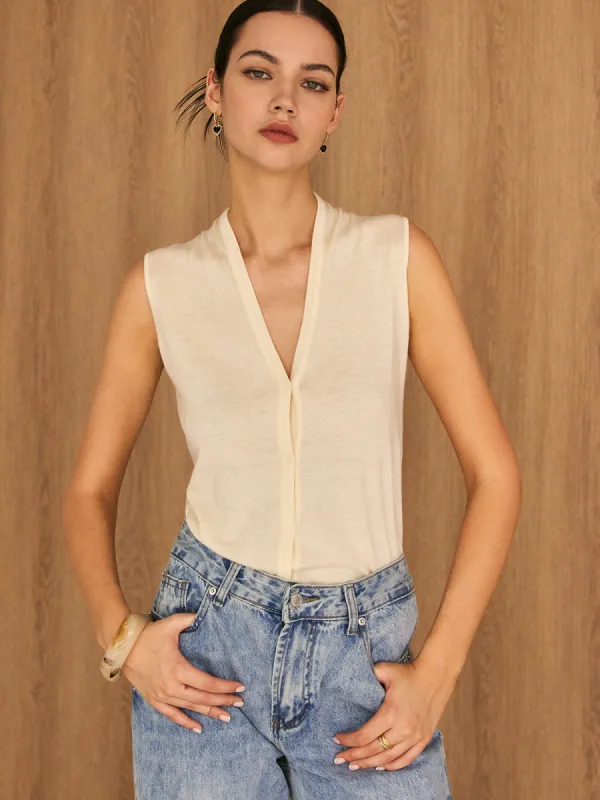 Solid V-Neck Loose Sweater Vest sold by COMMENSE