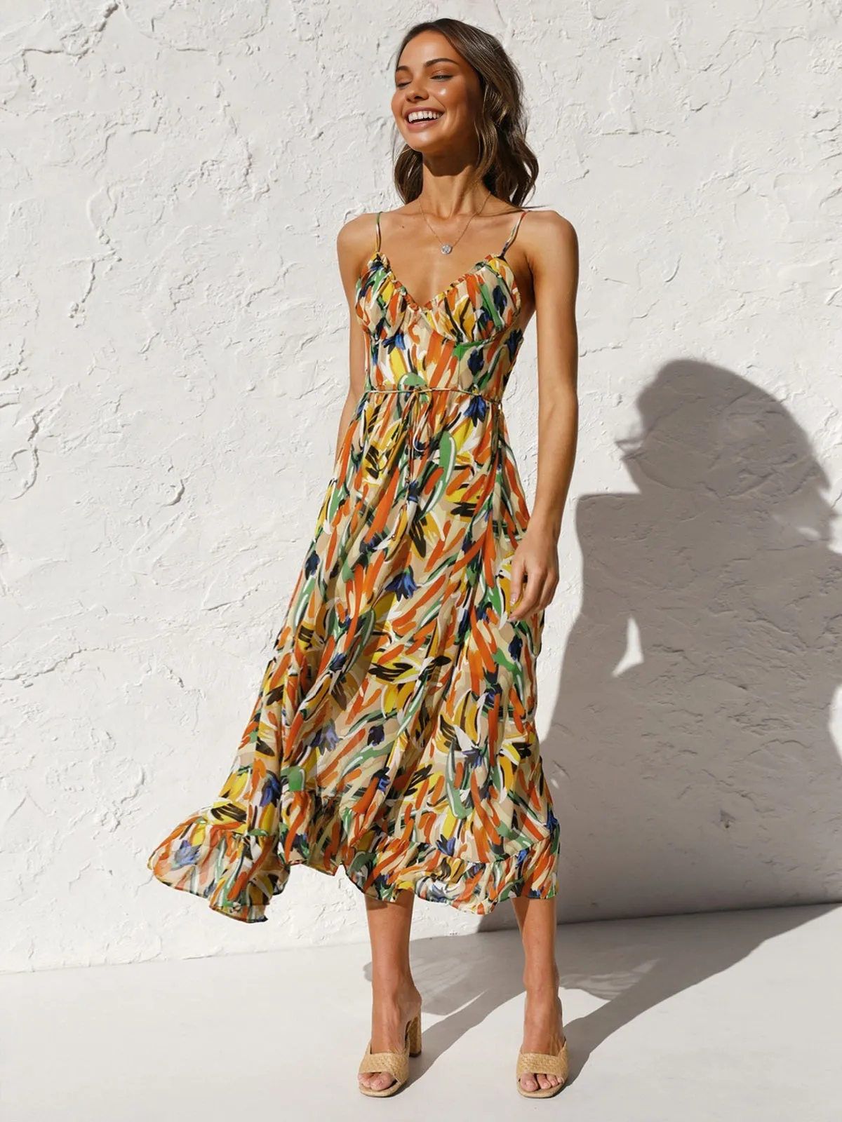 Multi Color Print Cami Midi Dress sold by COMMENSE
