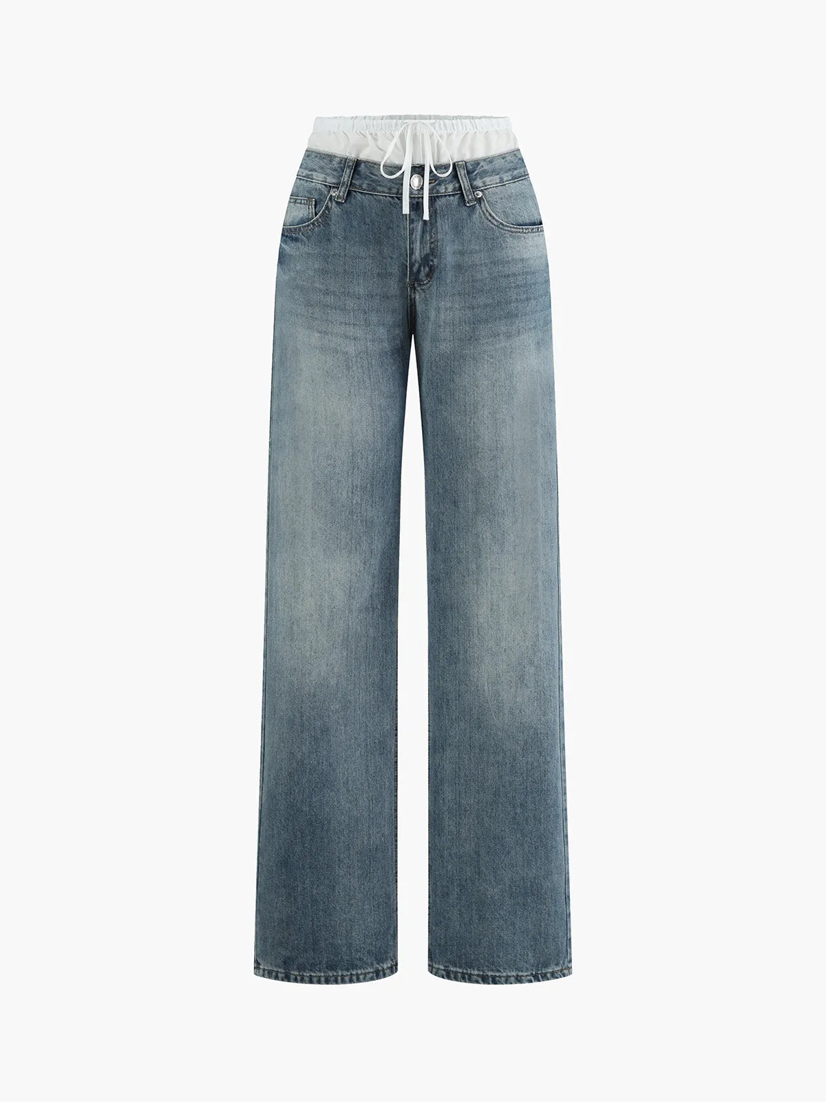 Contrast Binding Drawstring Denim Jeans sold by COMMENSE