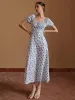 Floral Knotted Split Long Dress sold by COMMENSE