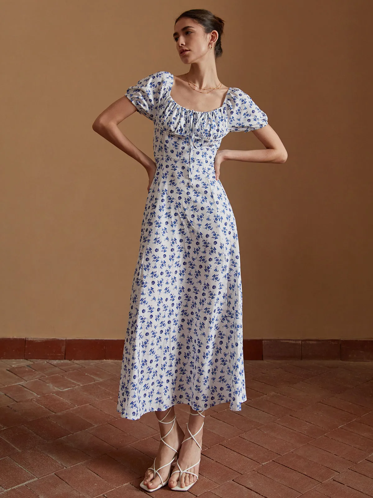 Floral Knotted Split Long Dress sold by COMMENSE product image thumbnail 4