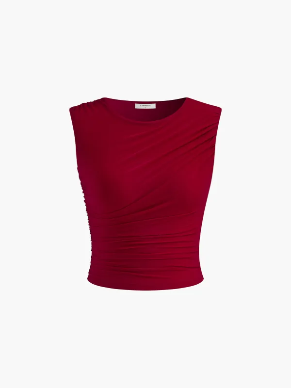 Leisure Pleated Sleeveless Tank Top sold by COMMENSE