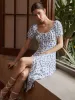 Floral Knotted Split Long Dress sold by COMMENSE