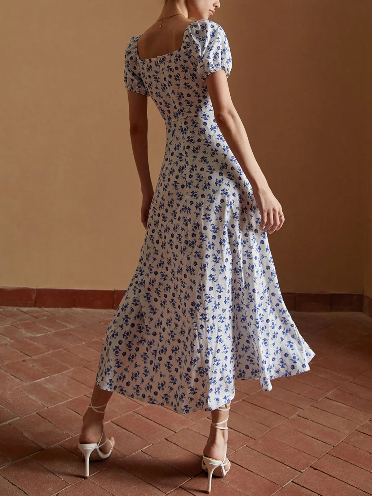 Floral Knotted Split Long Dress sold by COMMENSE product image thumbnail 3
