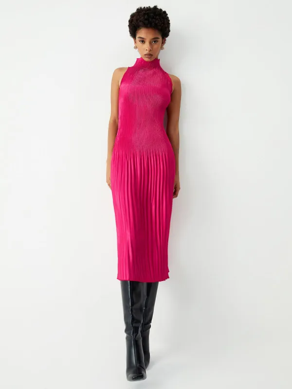 Plisse Pleat Mock Neck Midi Dress sold by COMMENSE