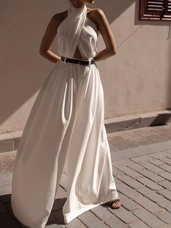 Criss Cross Halter Backless Jumpsuit Without Belt sold by COMMENSE