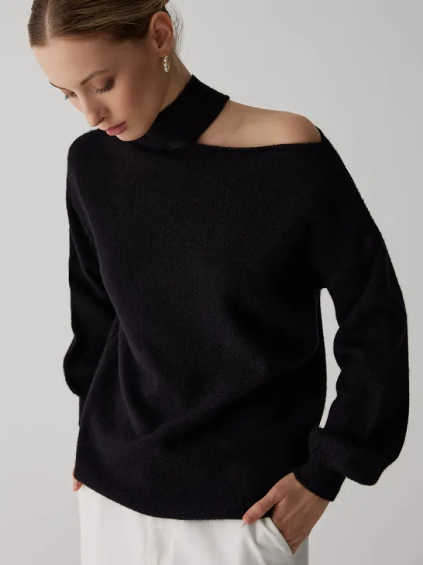 Off-Shoulder Turtleneck Long Sleeve Sweater sold by COMMENSE