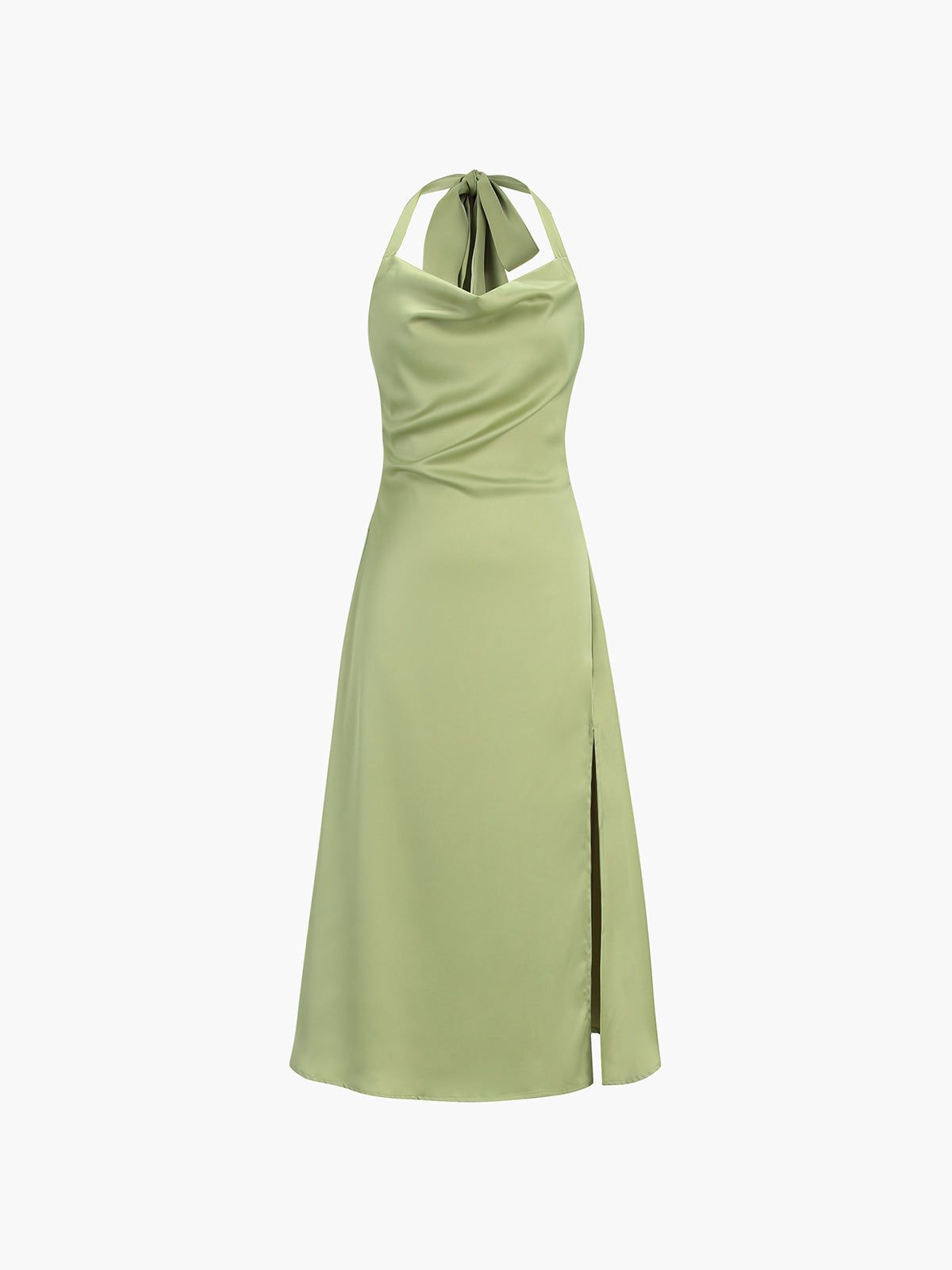 Halter Tied Zippered Satin Midi Dress sold by COMMENSE