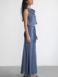 Satin Cowl Neck Two Piece Skirt Set sold by COMMENSE