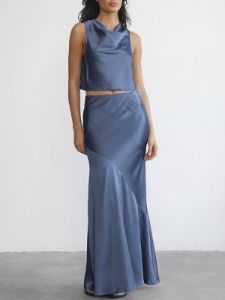 Satin Cowl Neck Two Piece Skirt Set sold by COMMENSE