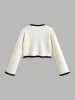 Contrast Trim Flower Decor Cardigan sold by COMMENSE