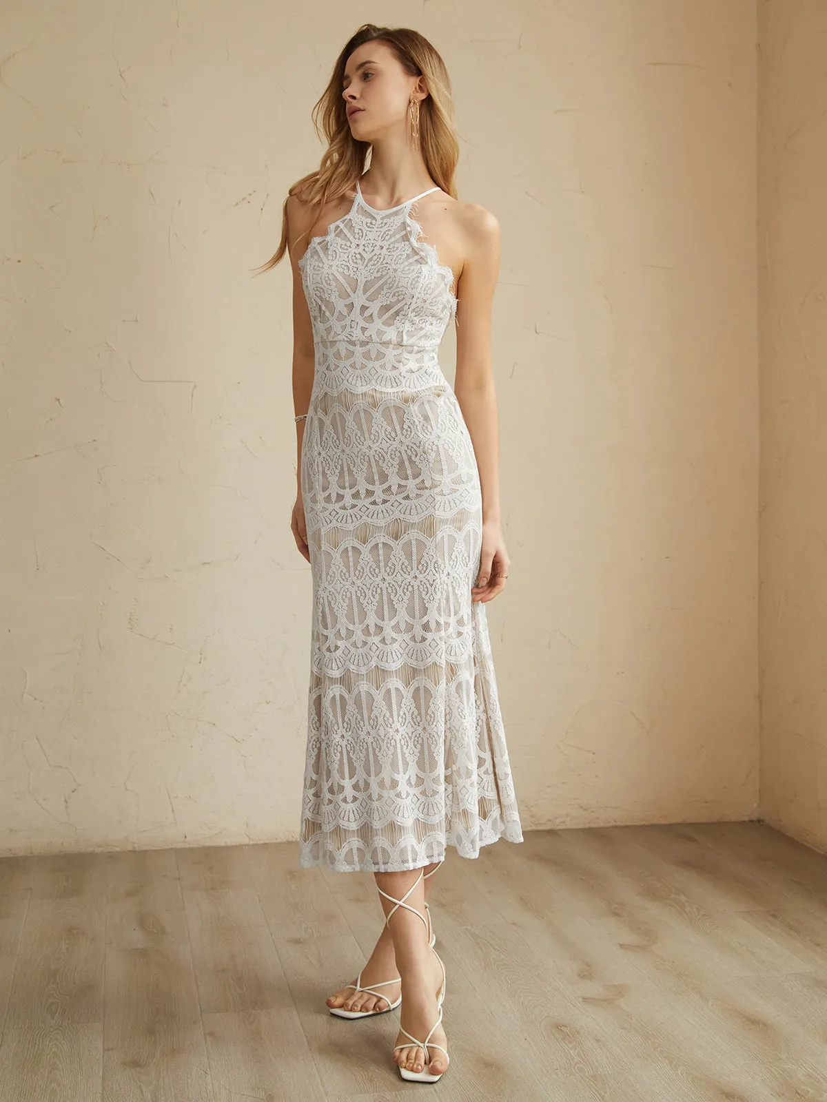 Glamorous Lace Halter Long Dress sold by COMMENSE