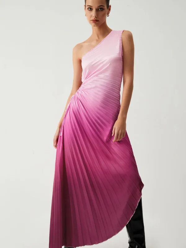 Ombre Rosy Bush Pleat Cutout Long Dress sold by COMMENSE