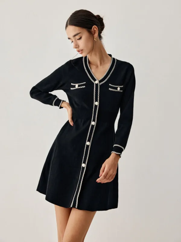 Contrast Trim Long Sleeve Short Sweater Dress sold by COMMENSE