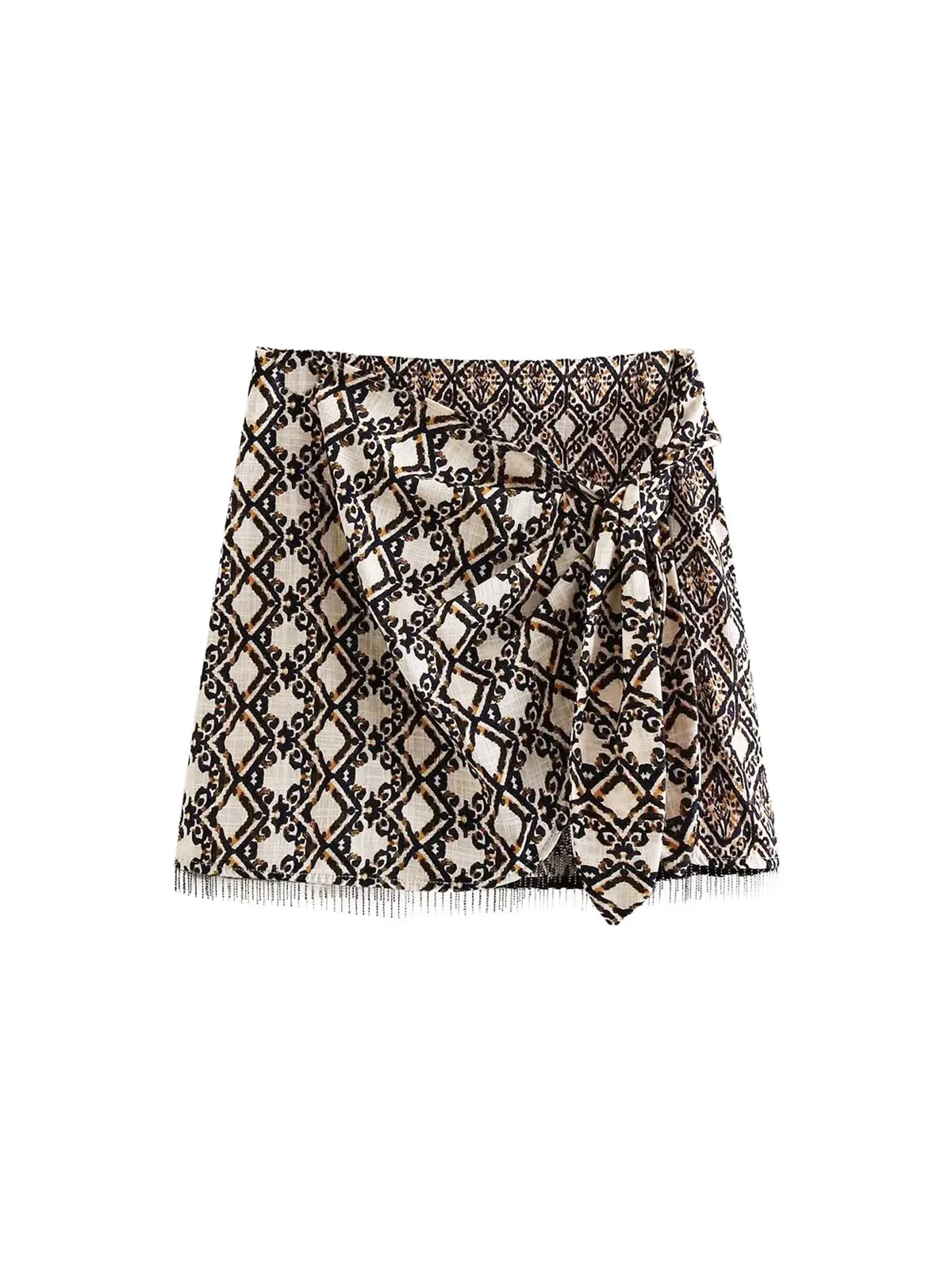Vintage Geometry Print Tassel Hem Mini Skirt sold by COMMENSE product image thumbnail 4