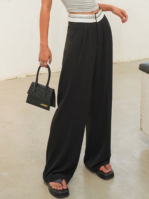 Boho Contrast Waistband Wide Leg Pants sold by COMMENSE product image thumbnail 3