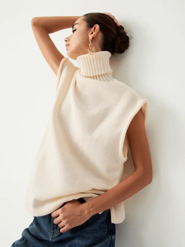 Cream Turtleneck Sweater Vest sold by COMMENSE