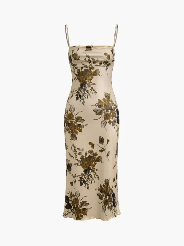 Cafe Rose Zip Up Floral Strap Midi Dress made by COMMENSE