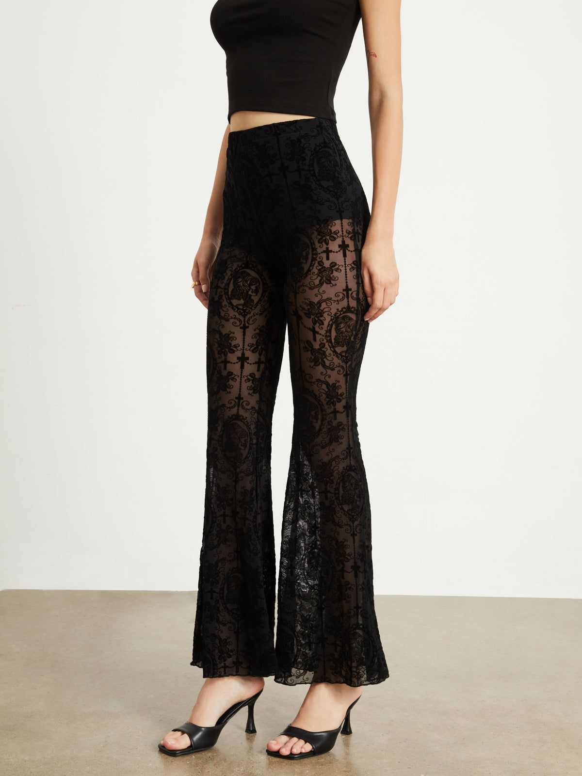 Floral Mesh Velvet Flare Pants sold by COMMENSE product image thumbnail 3