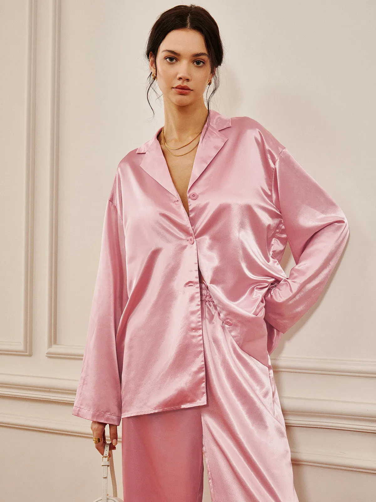 Satin Solid Cozy Lapel Shirt sold by COMMENSE product image thumbnail 4