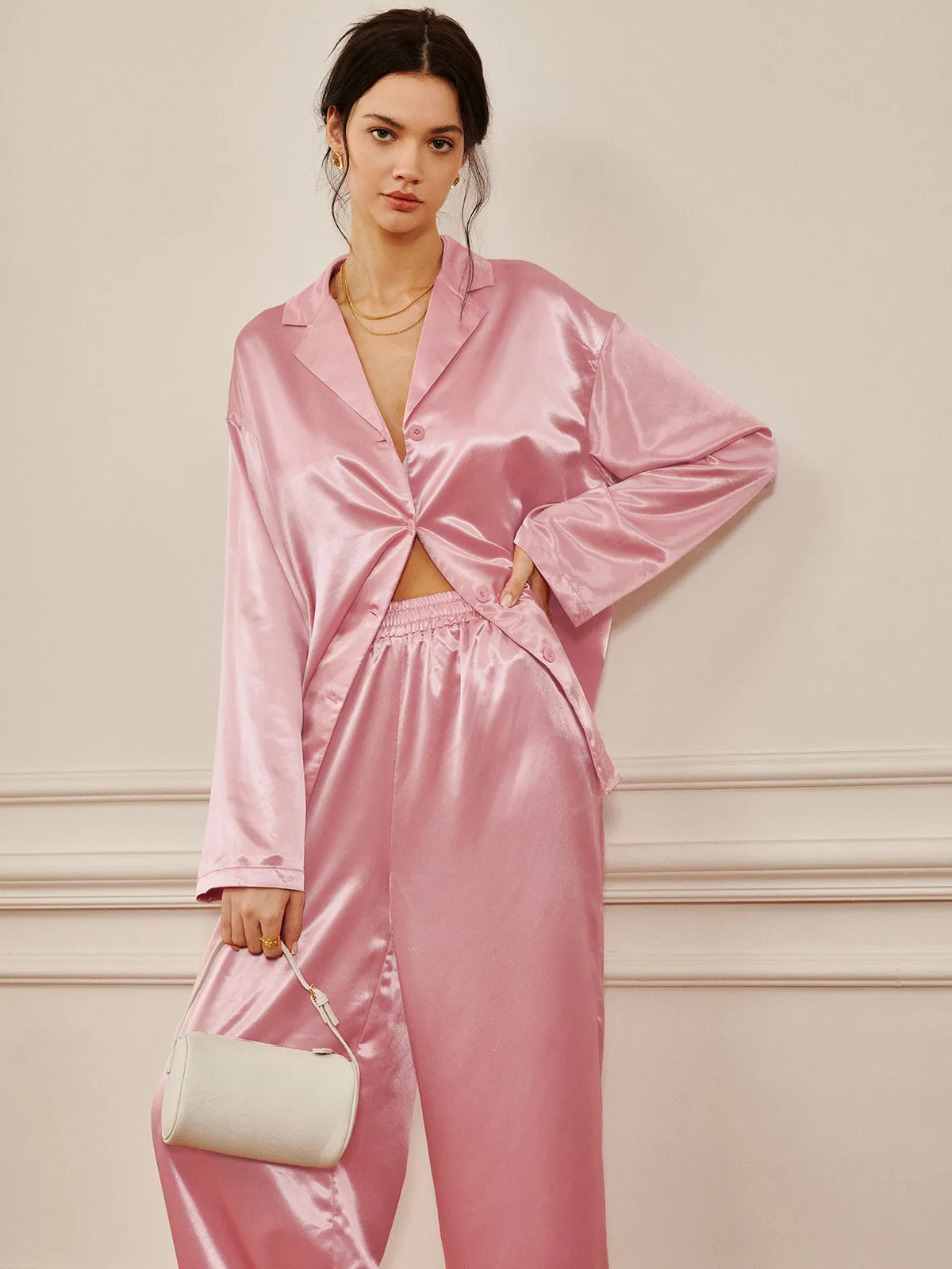 Satin Solid Cozy Lapel Shirt sold by COMMENSE