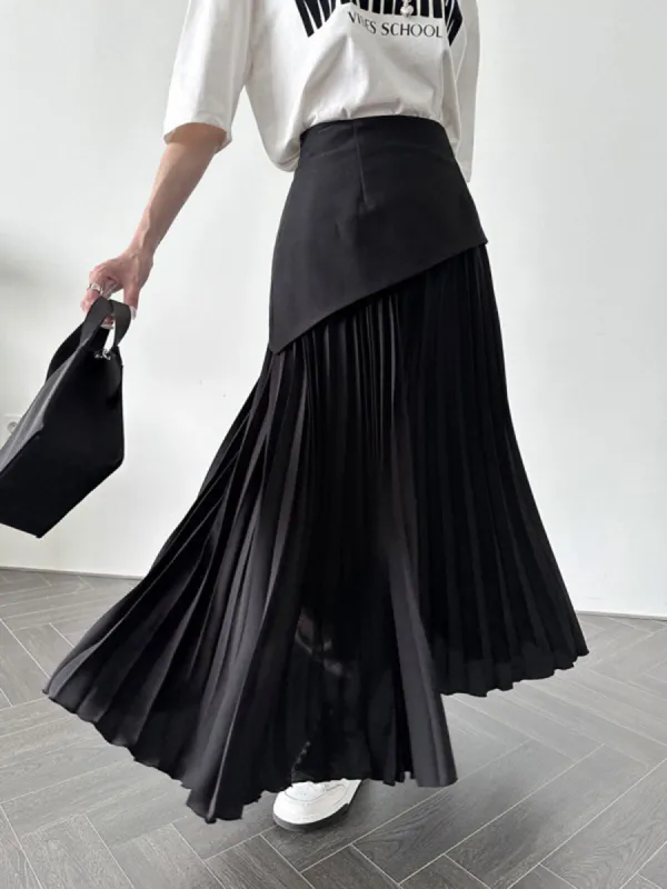 Pleated Patchwork Maxi Skirt sold by COMMENSE