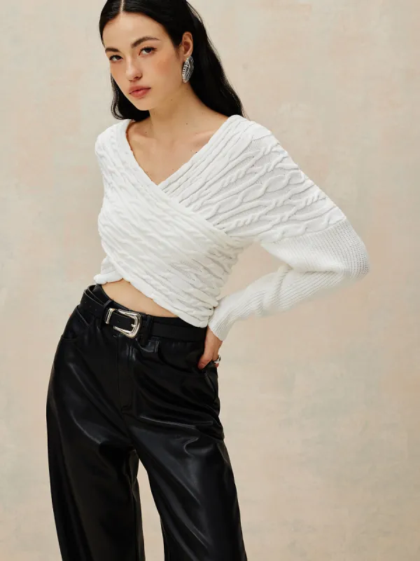 Criss Cross Crop Knit Top sold by COMMENSE