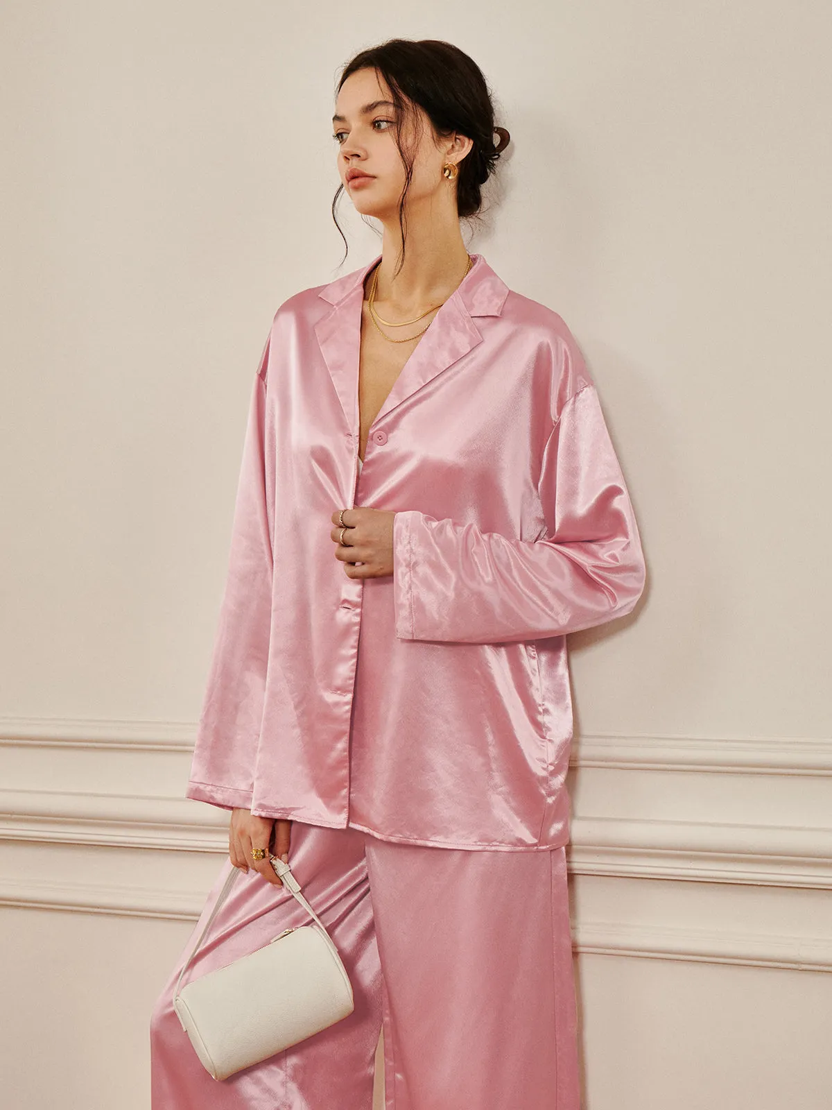 Satin Solid Cozy Lapel Shirt sold by COMMENSE product image thumbnail 2