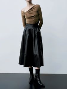 High Waist Faux Leather Midi Skirt sold by COMMENSE