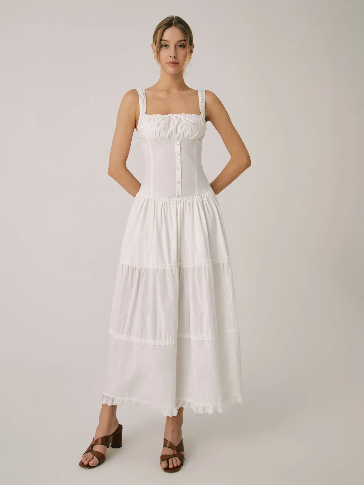 Solid Patchwork Tie Front Long Dress sold by COMMENSE product image thumbnail 3