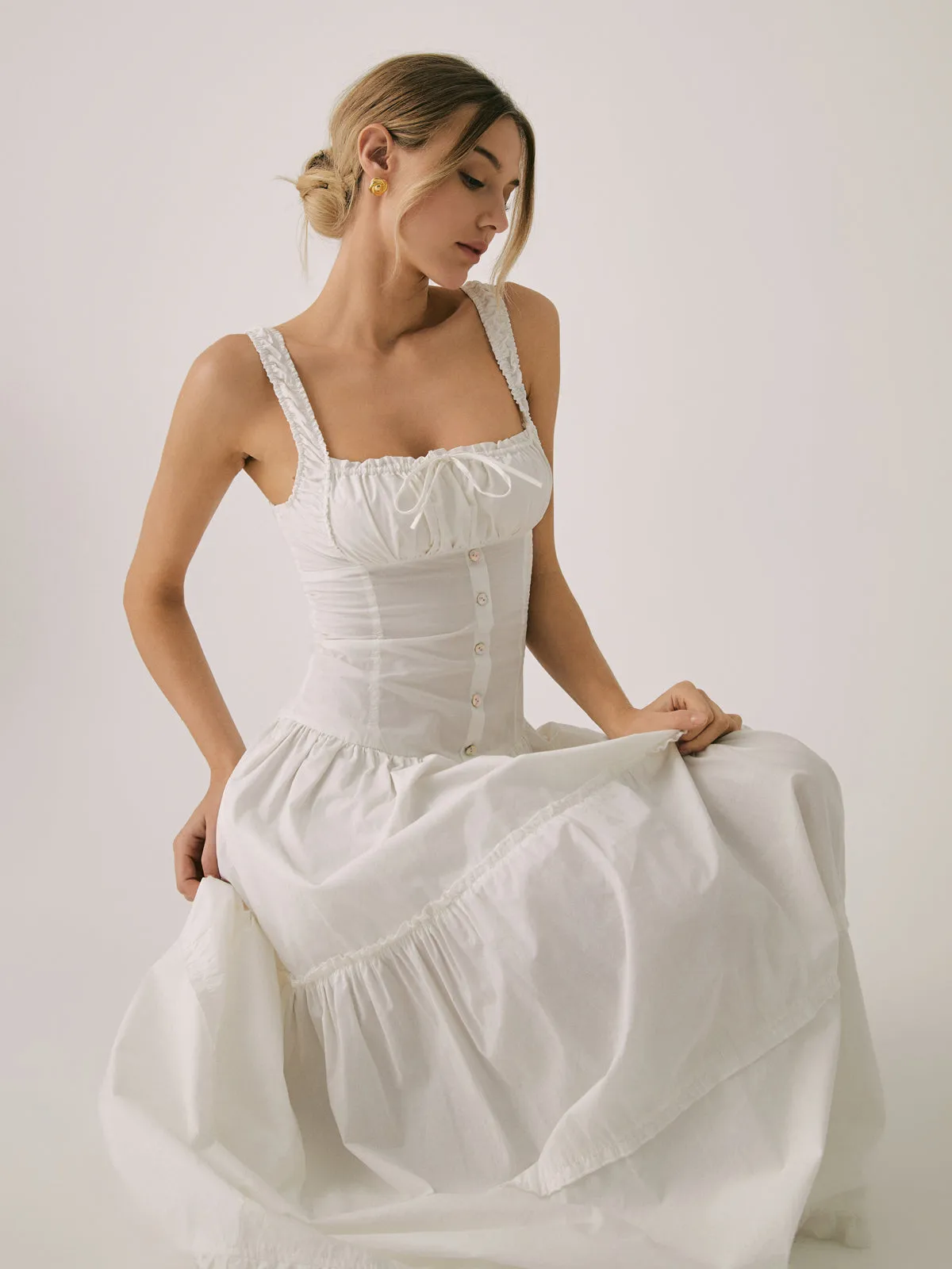 Solid Patchwork Tie Front Long Dress sold by COMMENSE