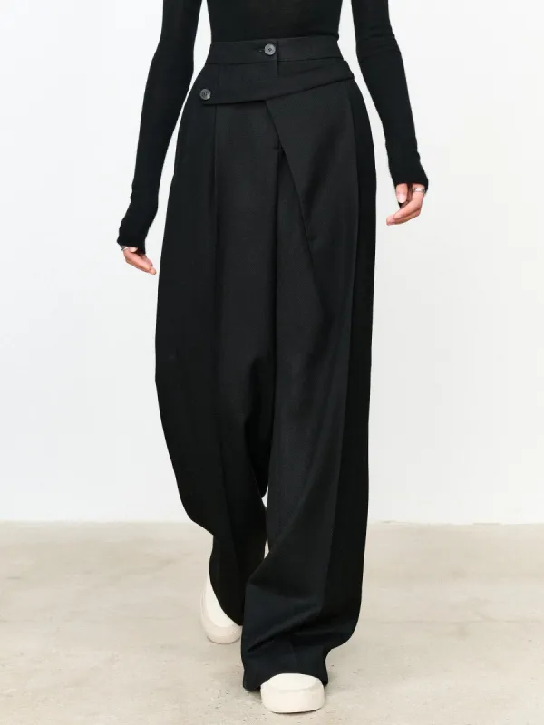Asymmetric Layer Button Straight Leg Dress Pants sold by COMMENSE