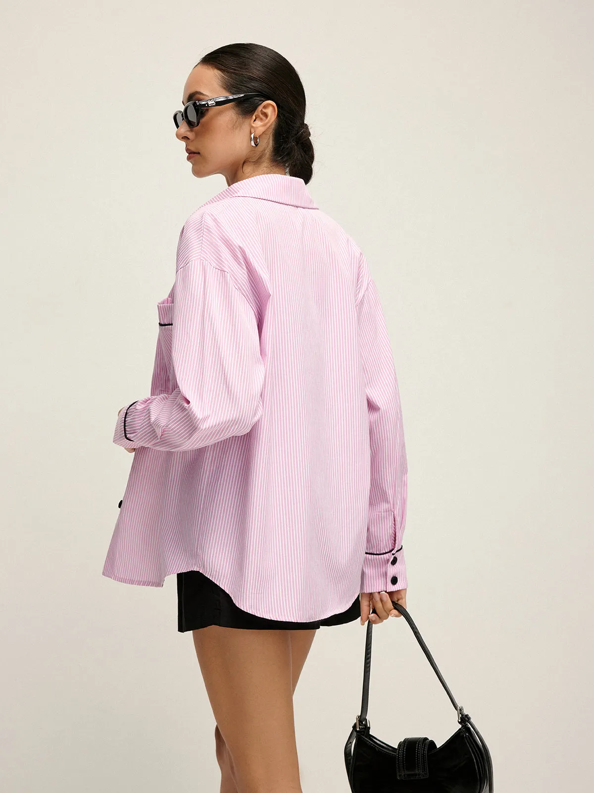 Contrast Trim Lapel Pinstripe Shirt sold by COMMENSE product image thumbnail 3