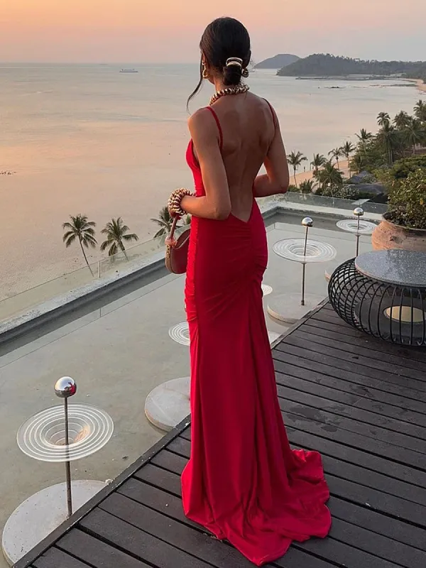 Slim Backless Cami Solid Dress sold by COMMENSE