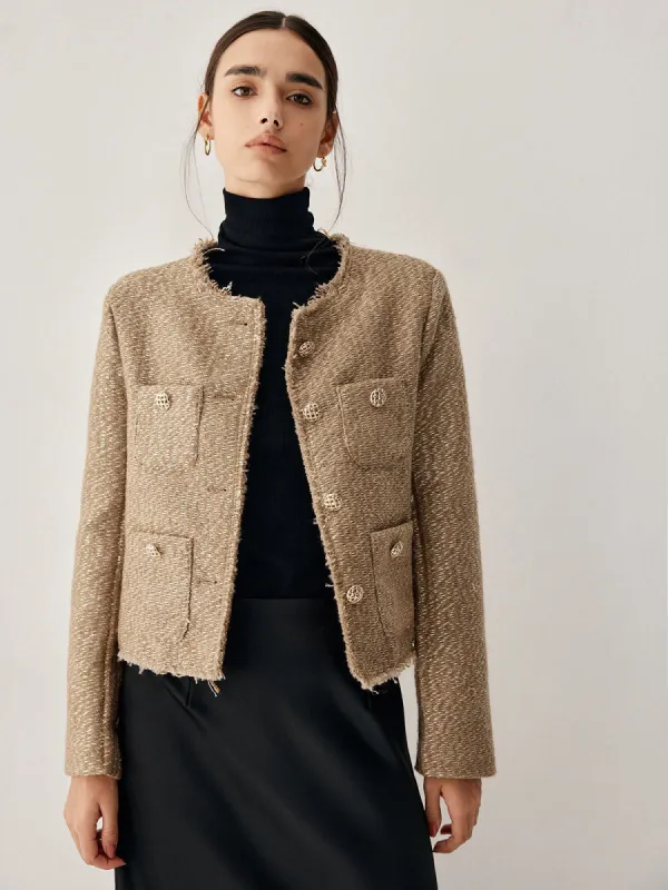 Vintage Raw Hem Tweed Crop Blazer sold by COMMENSE