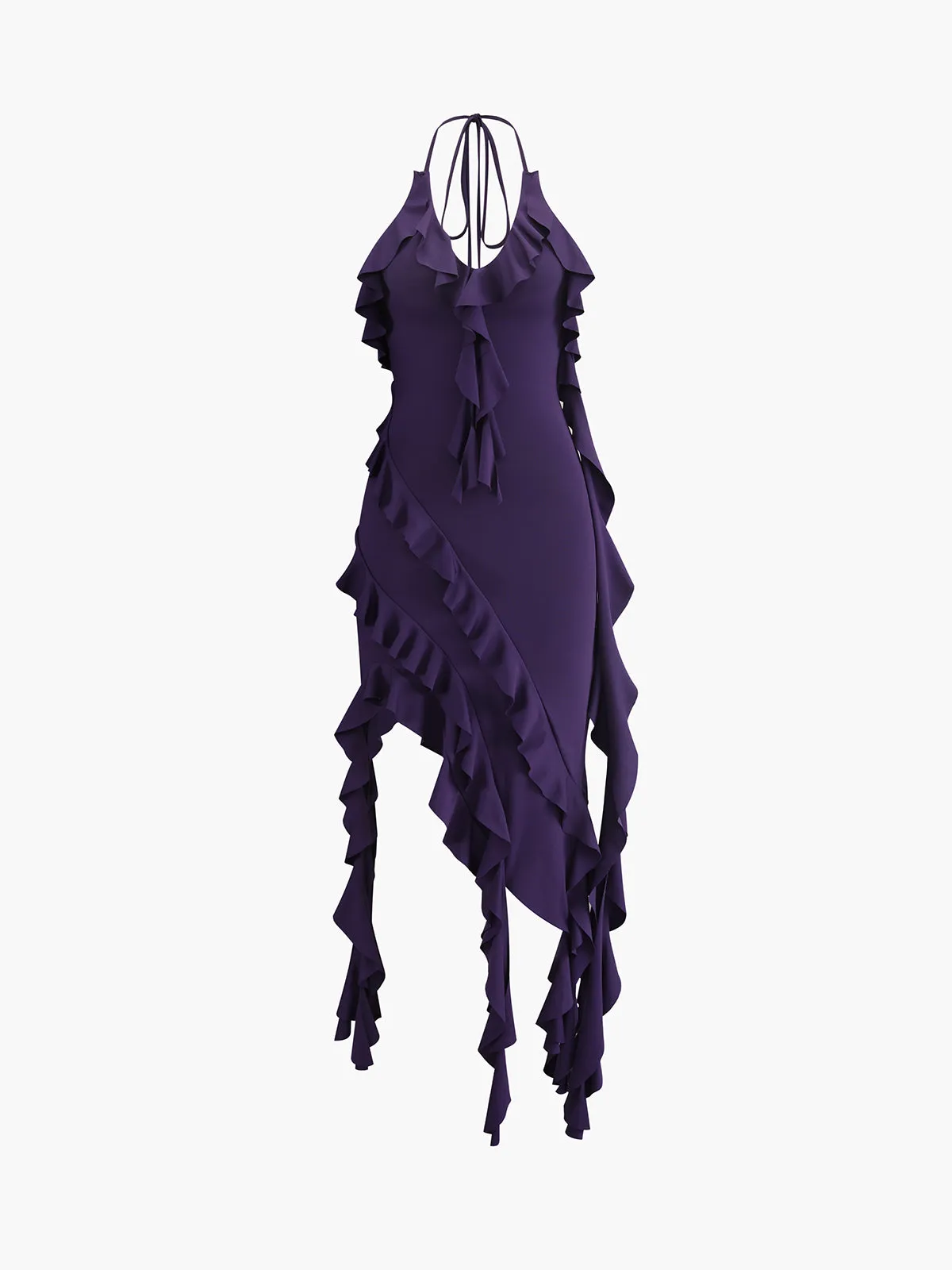 Asymmetric Ruffle Halter Midi Dress sold by COMMENSE product image thumbnail 2