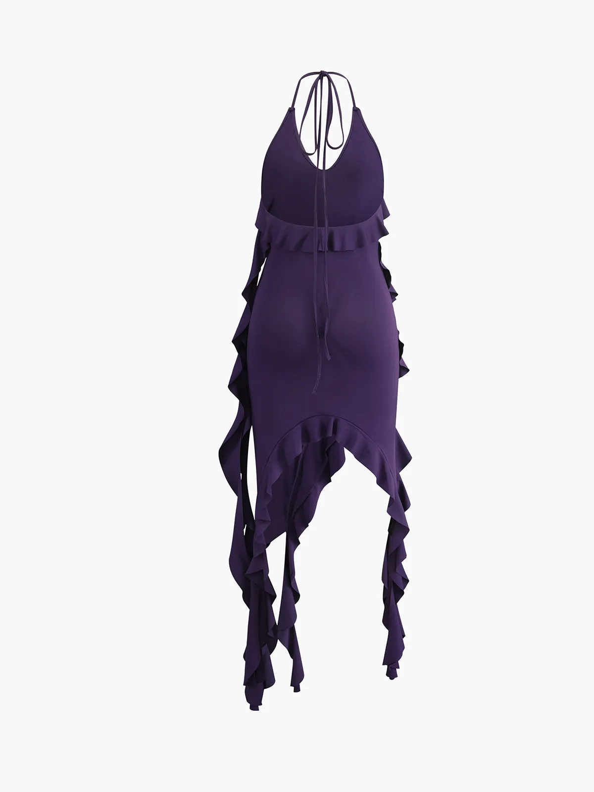 Asymmetric Ruffle Halter Midi Dress sold by COMMENSE product image thumbnail 5