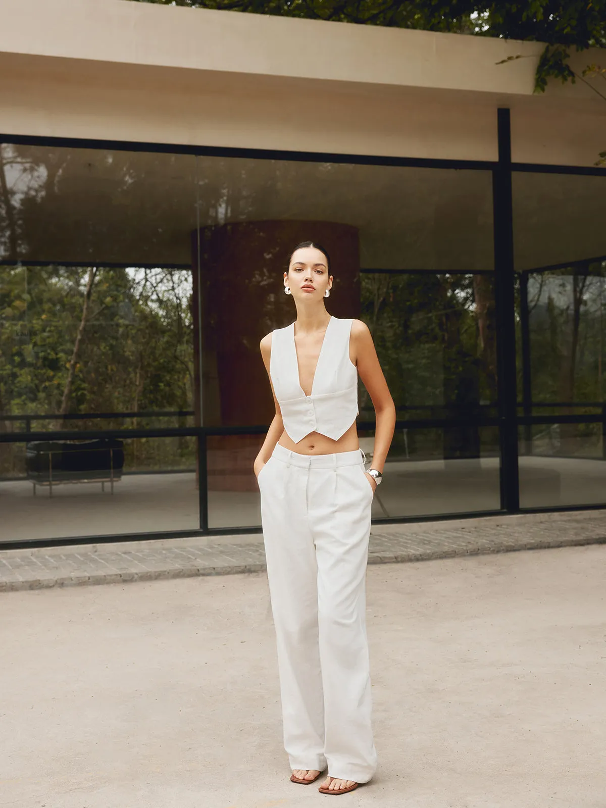 Cotton & Linen Button Waistcoat sold by COMMENSE product image thumbnail 2