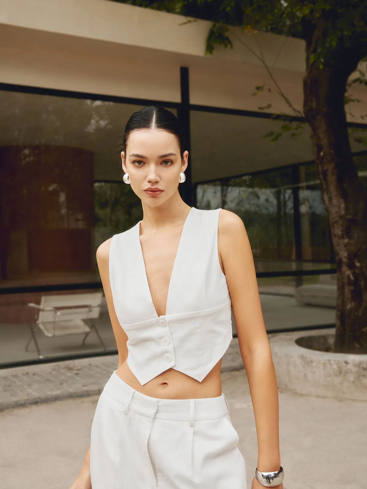 Cotton & Linen Button Waistcoat sold by COMMENSE product image thumbnail 3