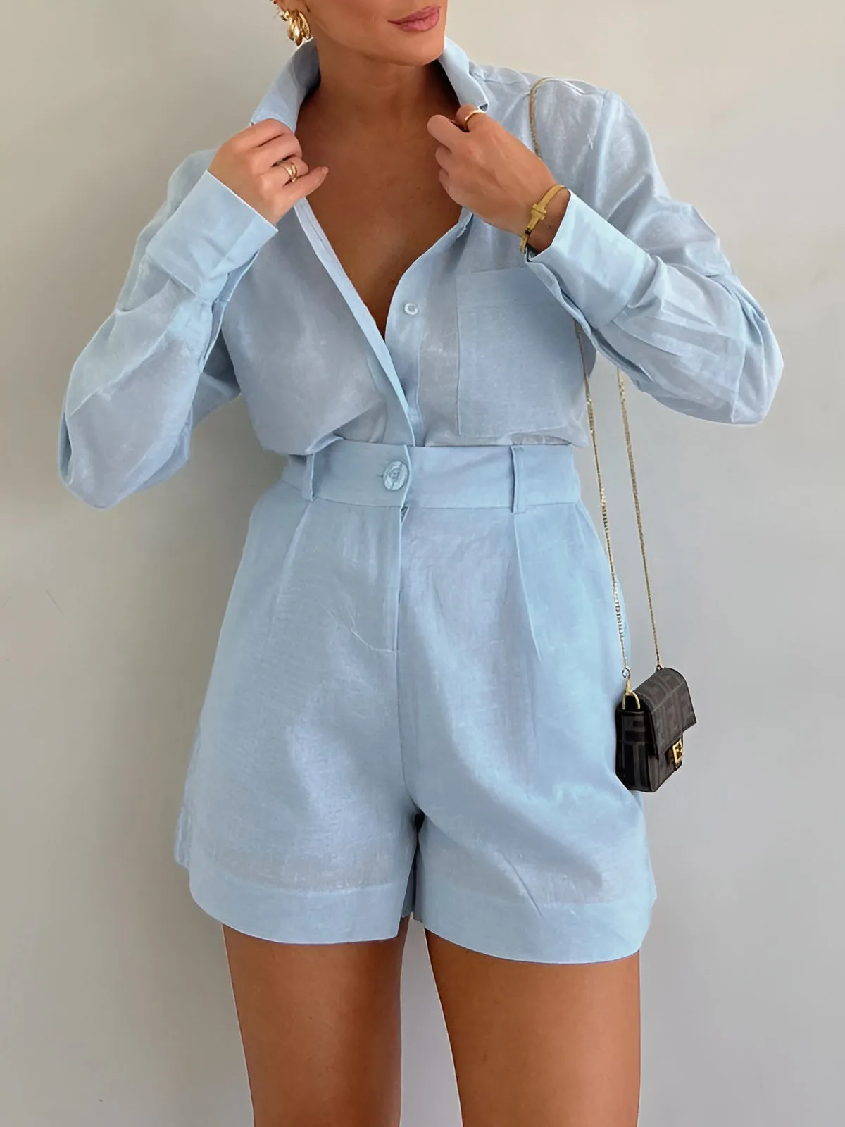 Long Sleeve Loose Shorts Set sold by COMMENSE product image thumbnail 3