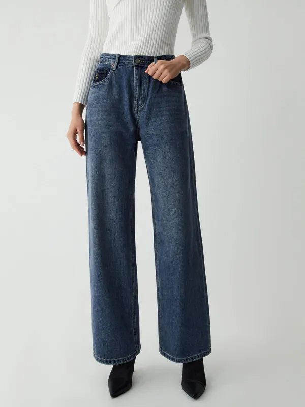 Patchwork Pocket Denim Wide Leg Jeans sold by COMMENSE
