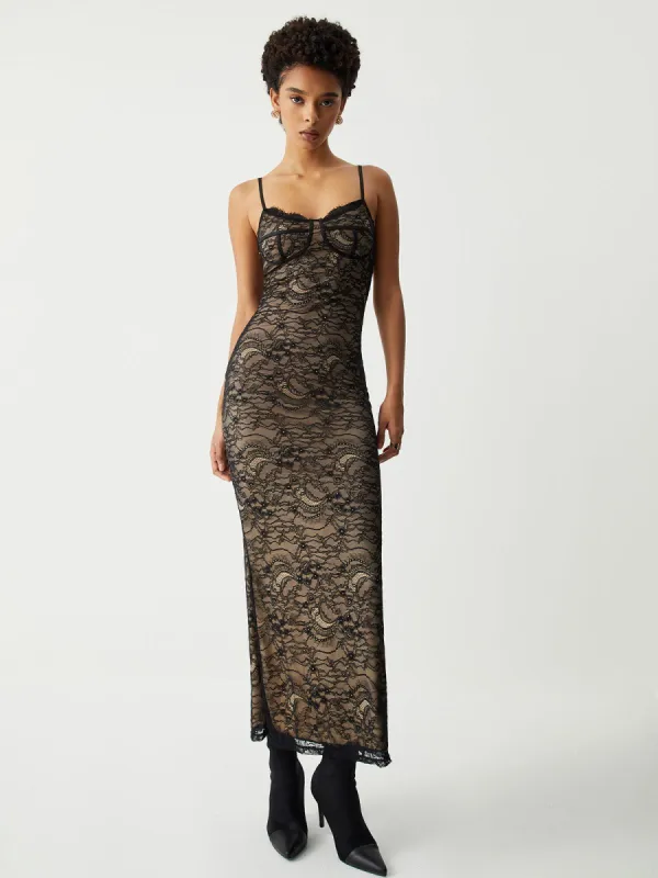 Floral Lace Bustier Long Dress sold by COMMENSE