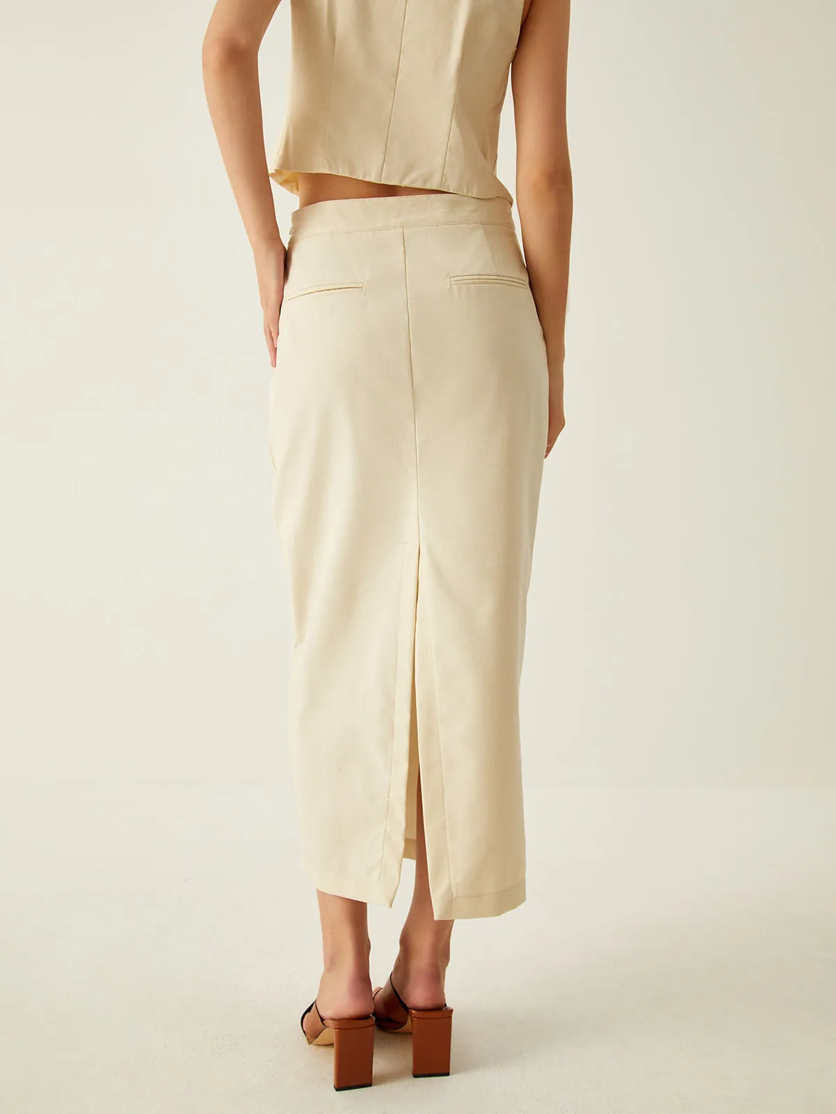 Plain Straight Split Midi Skirt sold by COMMENSE product image thumbnail 4