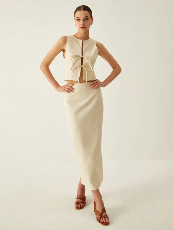 Plain Straight Split Midi Skirt sold by COMMENSE