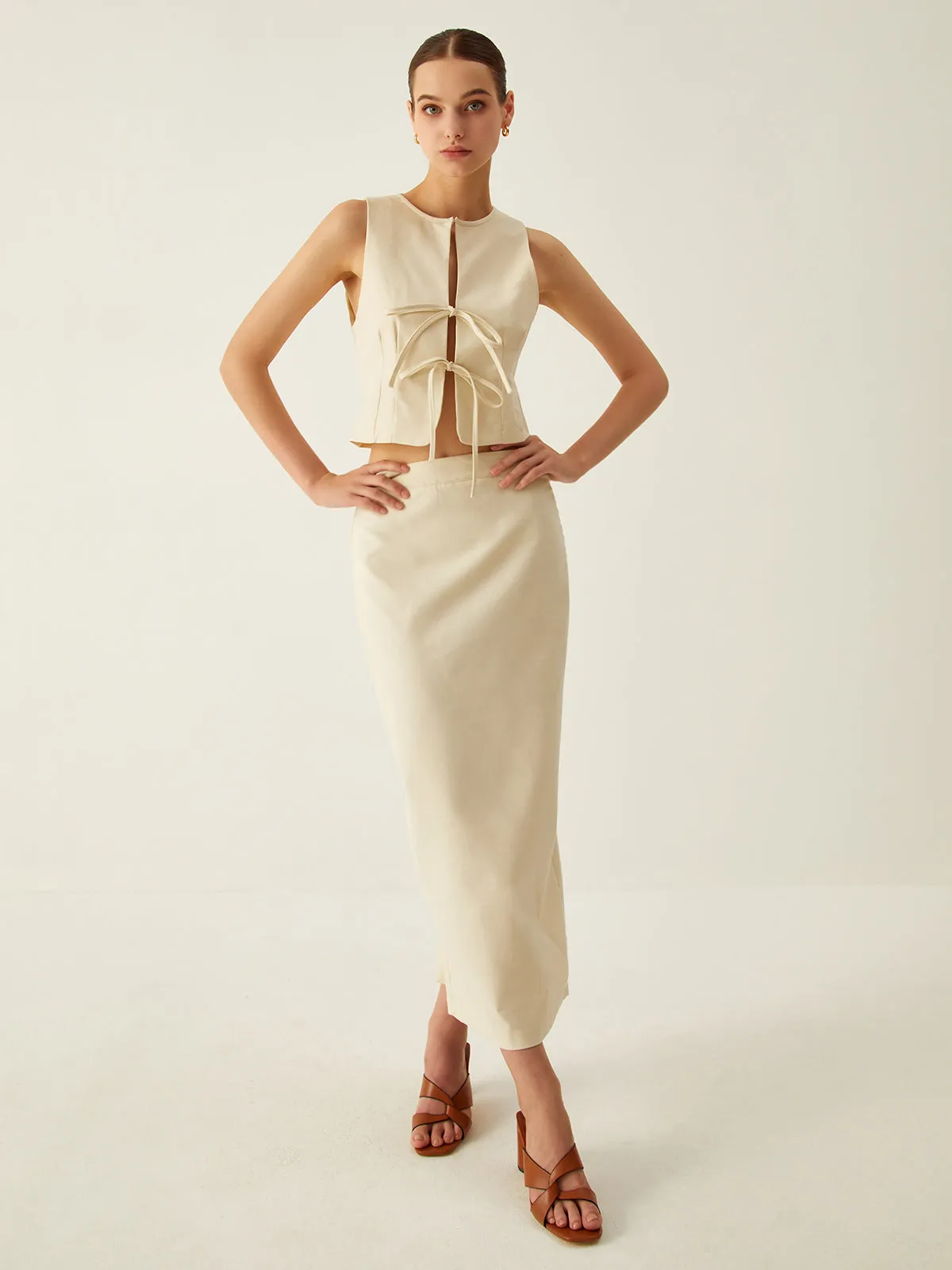Plain Straight Split Midi Skirt sold by COMMENSE