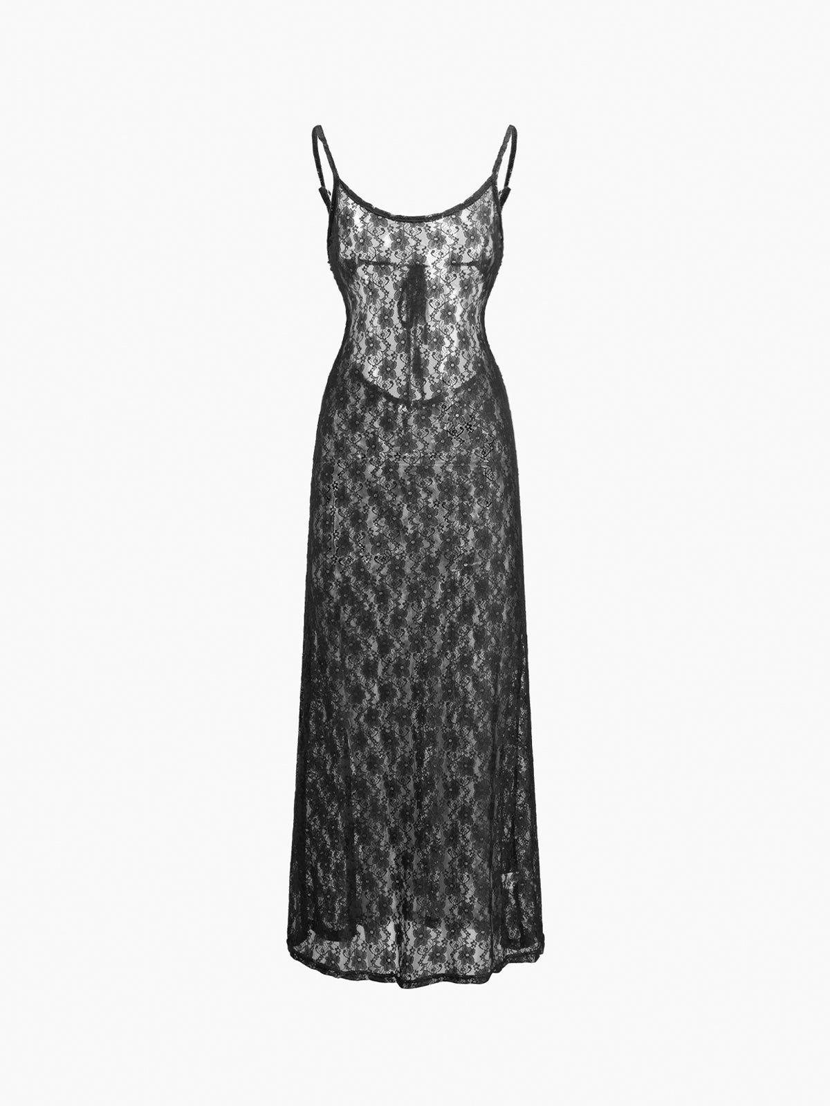 Lace Open Back Tied Midi Dress sold by COMMENSE