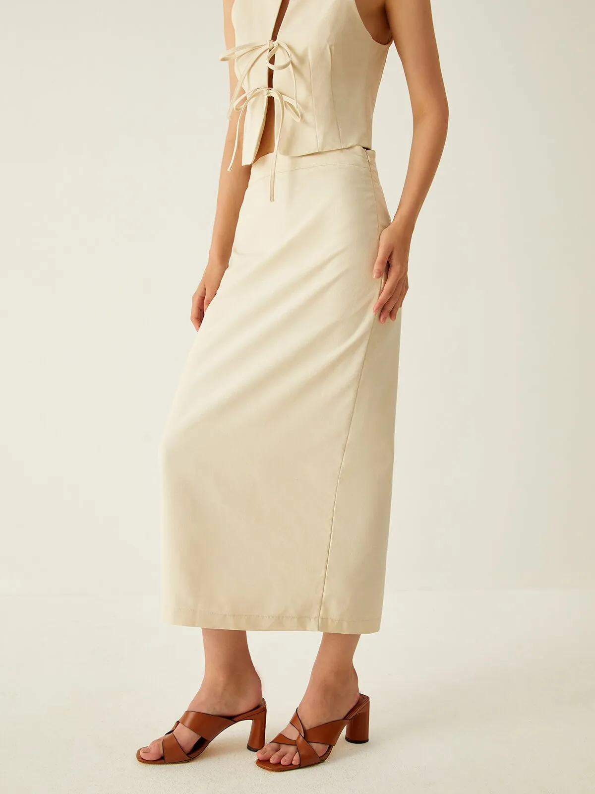 Plain Straight Split Midi Skirt sold by COMMENSE product image thumbnail 5