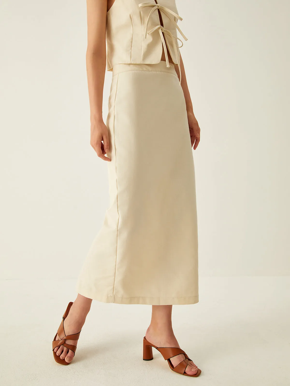 Plain Straight Split Midi Skirt sold by COMMENSE product image thumbnail 2