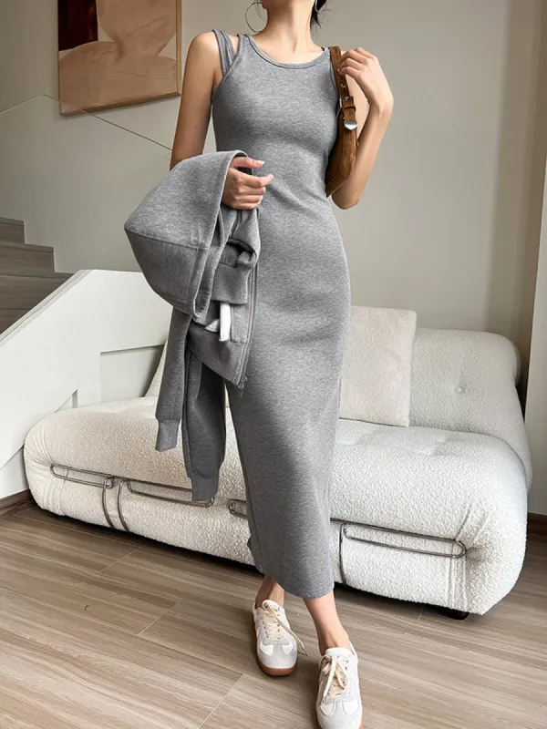 Asymmetrical Crew Neck Split Maxi Dress sold by COMMENSE