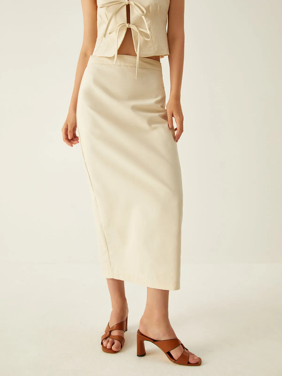 Plain Straight Split Midi Skirt sold by COMMENSE product image thumbnail 3